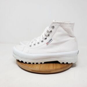 Superga Platform‎ Shoes Womens 8 White Canvas High Chunky Lug Sole Sneaker